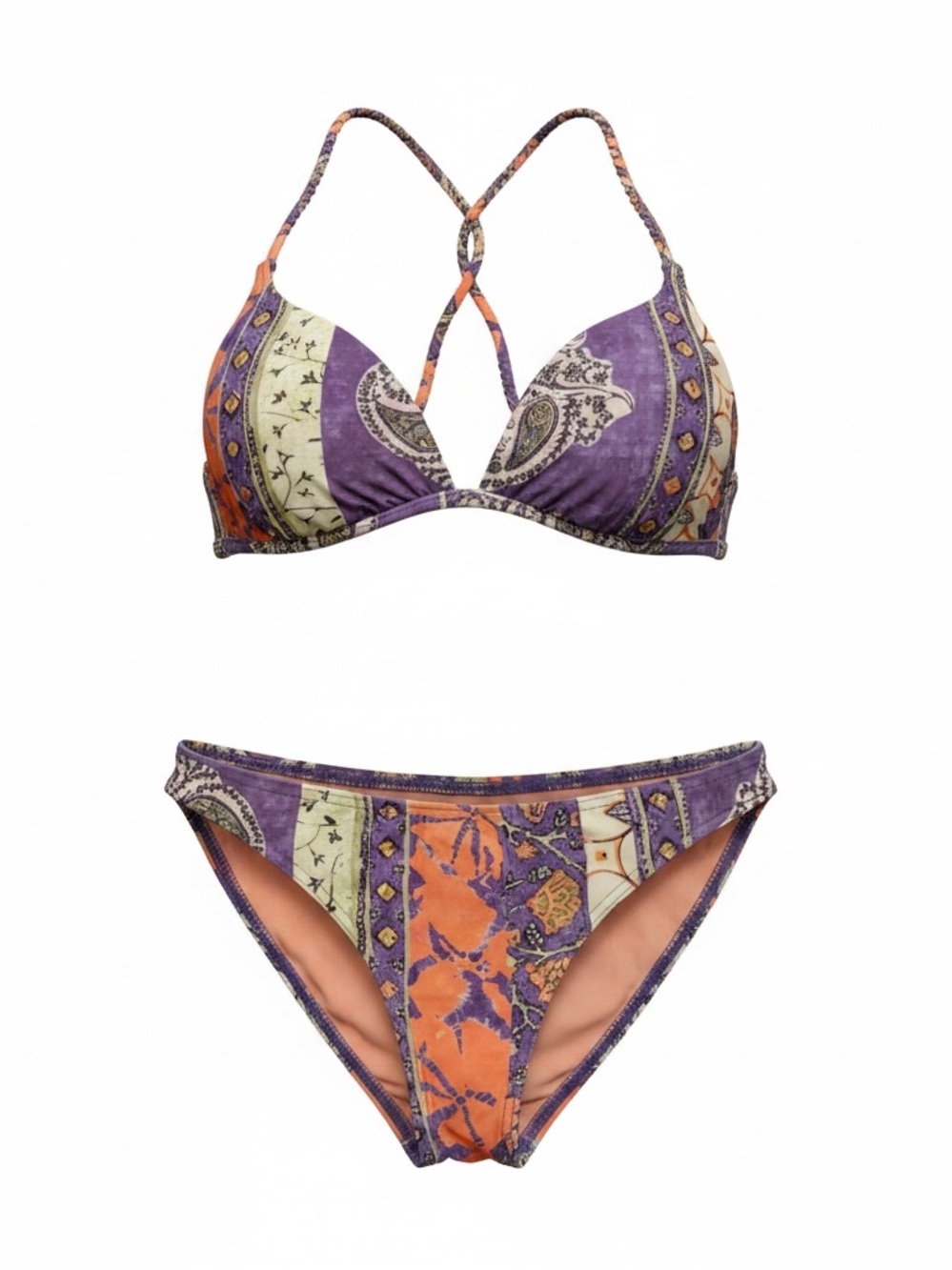 Boho Paisley Purple & Orange Triangle Bikini Set